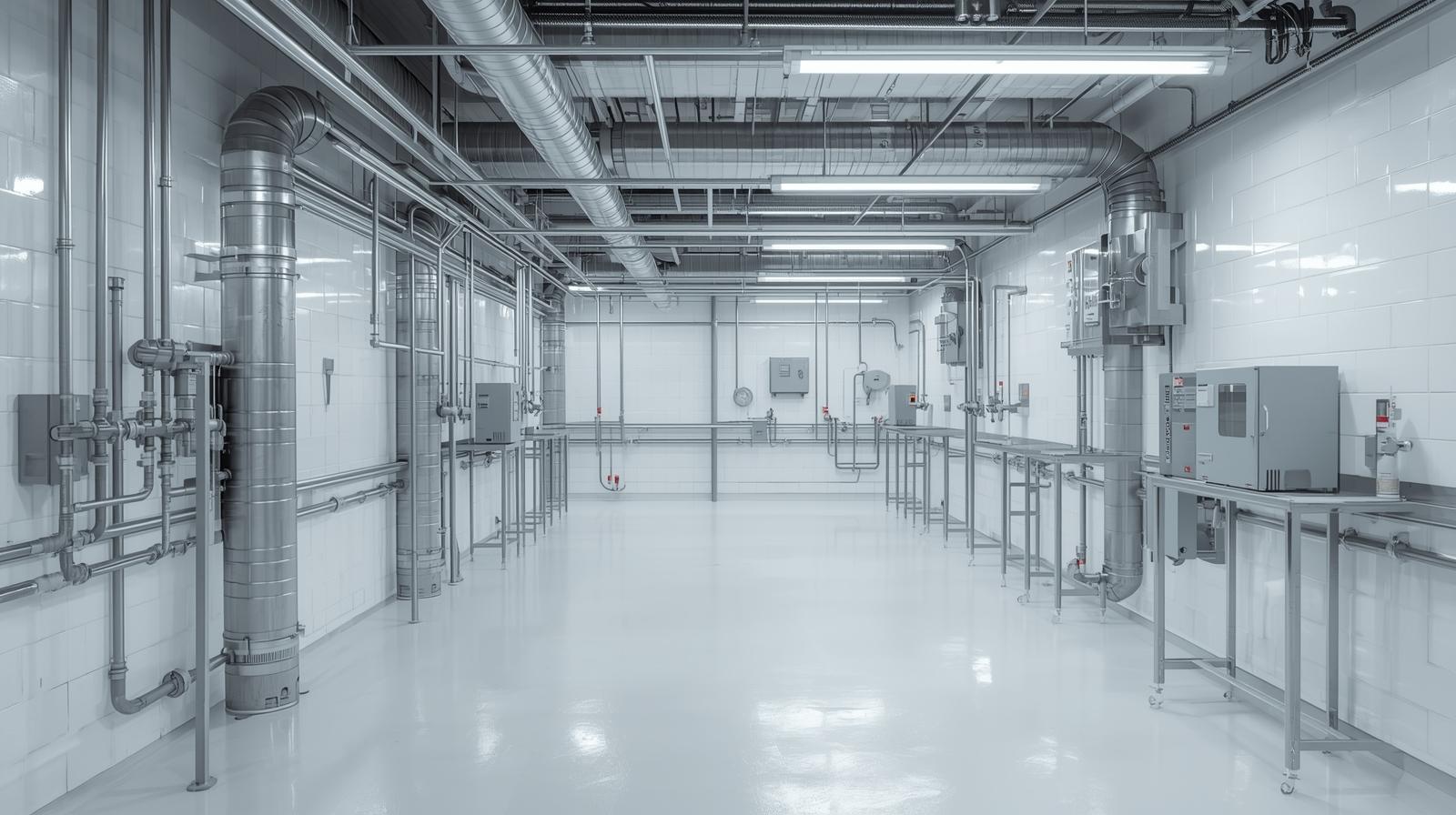 Commercial plumbing maintenance technician performing facility service